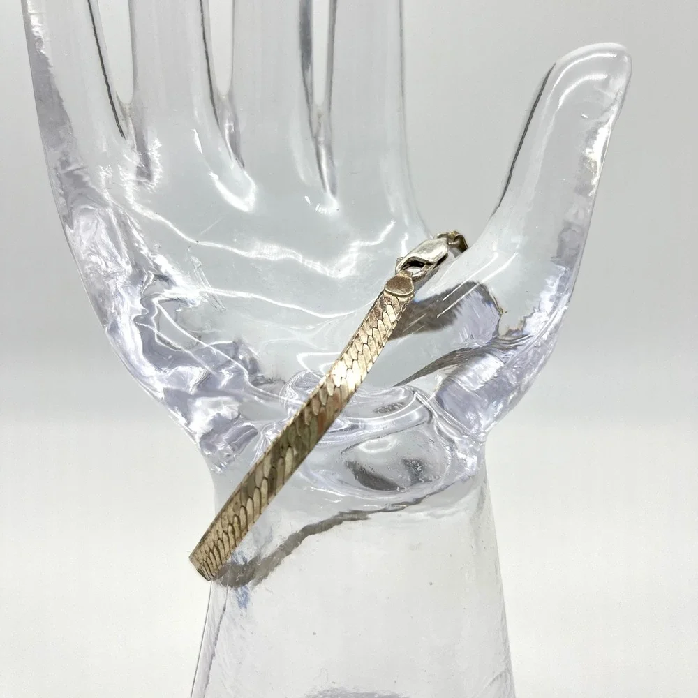 Vintage‎ Italy 925 Sterling Silver Herringbone Bracelet 8 Inches